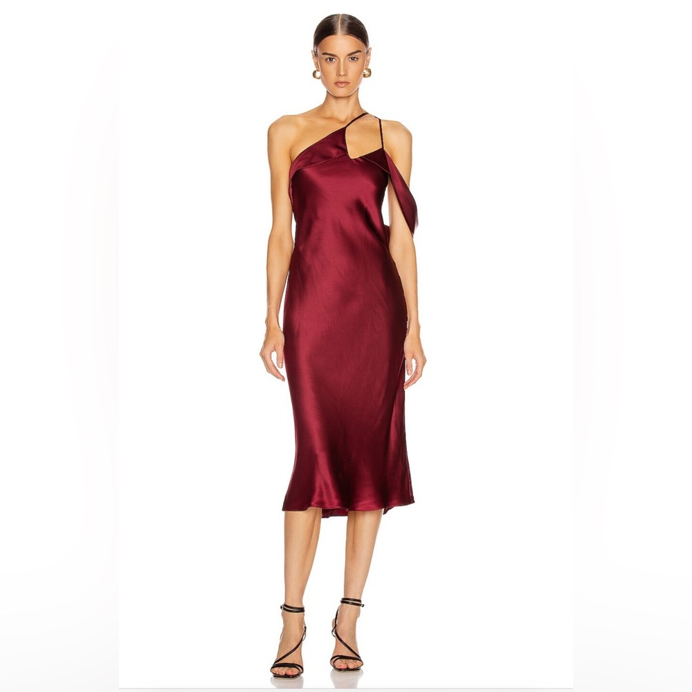 MICHELLE MASON from FWRD Burgundy/Red Midi Cocktail Dress, 100% silk, Size 4